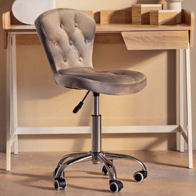 Premier Housewares Grey Velvet Buttoned Home Office Chair - Size: 42 x 51 x 100cm - Multi - Interiors by Premier - Wilko - image 1