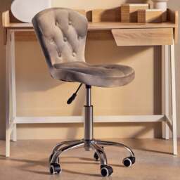 Premier Housewares Grey Velvet Buttoned Home Office Chair - Size: 42 x 51 x 100cm - Multi - Interiors by Premier - Wilko