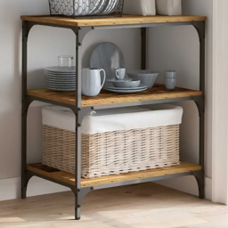 vidaXL 3 Shelf Old Wood Kitchen Trolley - Size: 76 x 60 x 41cm - Brown - Wilko