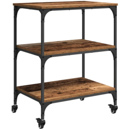 vidaXL 3 Shelf Old Wood Kitchen Trolley - Size: 76 x 60 x 41cm - Brown - Wilko - thumbnail 3