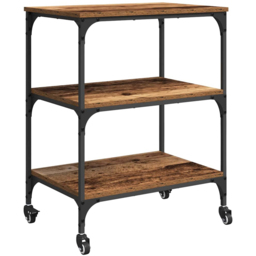 vidaXL 3 Shelf Old Wood Kitchen Trolley - Size: 76 x 60 x 41cm - Brown - Wilko - thumbnail 5