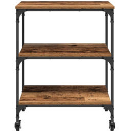 vidaXL 3 Shelf Old Wood Kitchen Trolley - Size: 76 x 60 x 41cm - Brown - Wilko - thumbnail 7