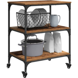 vidaXL 3 Shelf Old Wood Kitchen Trolley - Size: 76 x 60 x 41cm - Brown - Wilko - thumbnail 4