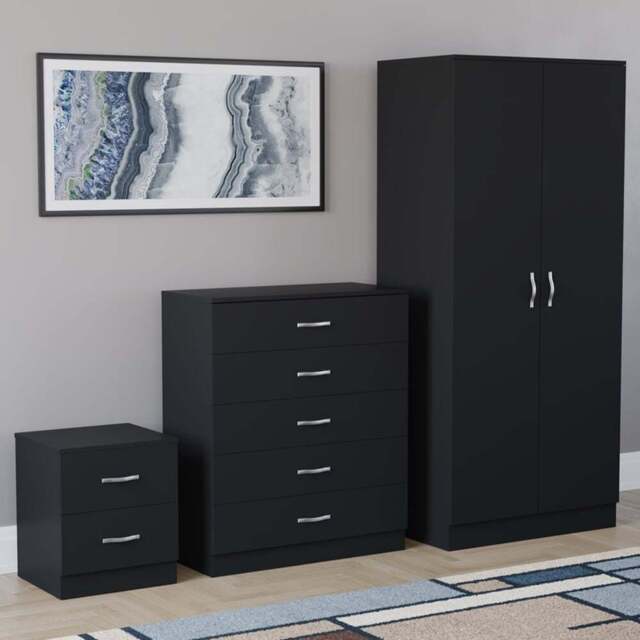 Vida Designs Riano Black 3 Piece Bedroom Furniture Set - Wilko - image 1