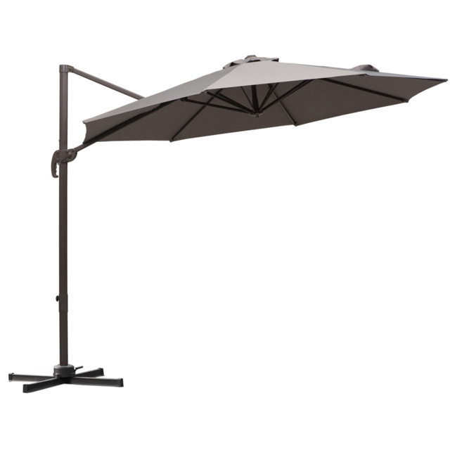 Outsunny Grey Crank and Tilt Rotating Cantilever Parasol with Cross Base 3m - Wilko - image 1