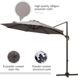 Outsunny Grey Crank and Tilt Rotating Cantilever Parasol with Cross Base 3m - Wilko - thumbnail 7