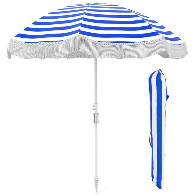 Costway Blue Fringe Outdoor Umbrella with Carrying Bag 1.8m - Size: 2m - Wilko - image 1