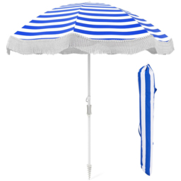 Costway Blue Fringe Outdoor Umbrella with Carrying Bag 1.8m - Size: 2m - Wilko