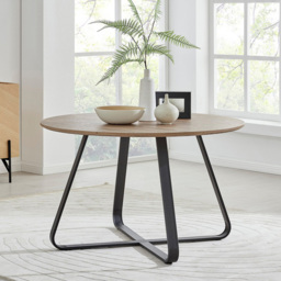 Furniturebox Fira Cesano Wood Effect 6 Seater Round Dining Set Brown Grey and Black - Wilko - thumbnail 3