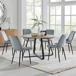 Furniturebox Fira Cesano Wood Effect 6 Seater Round Dining Set Brown Grey and Black - Wilko - thumbnail 1