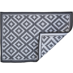 Charles Bentley Diamond Pattern Lightweight Waterproof Indoor/Patio Medium Rug - Size: 120 x 170cm - Black - Wilko - thumbnail 4