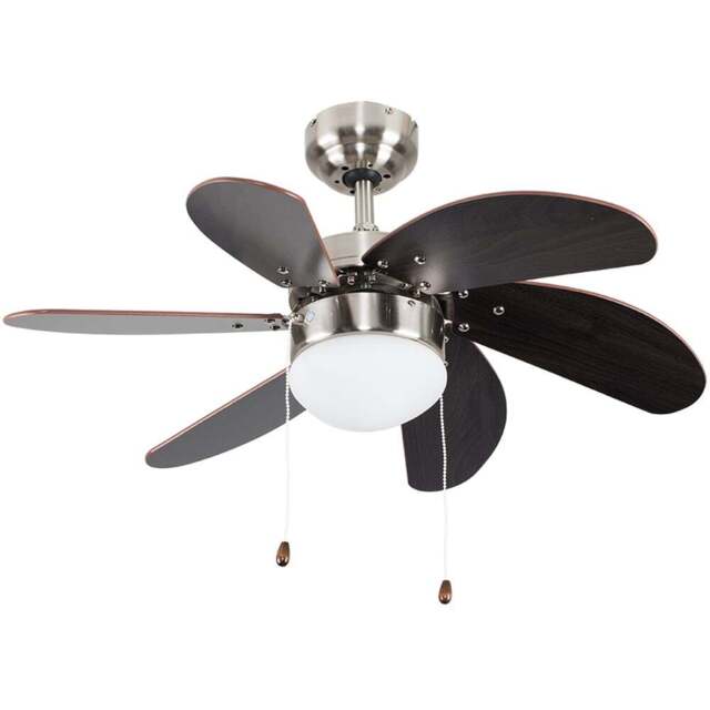 ValueLights Typhoon Brushed Chrome and Wood Effect Ceiling Fan with Light 30 inch - Size: 37 x 76 x 76cm - Silver - Wilko - image 1