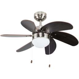 ValueLights Typhoon Brushed Chrome and Wood Effect Ceiling Fan with Light 30 inch - Size: 37 x 76 x 76cm - Silver - Wilko