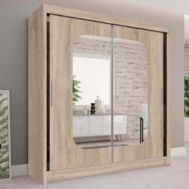 Sliding Wardrobes 4U Marika 2 Door Oak Mirrored Wardrobe 203cm - Brown - Wilko - image 1