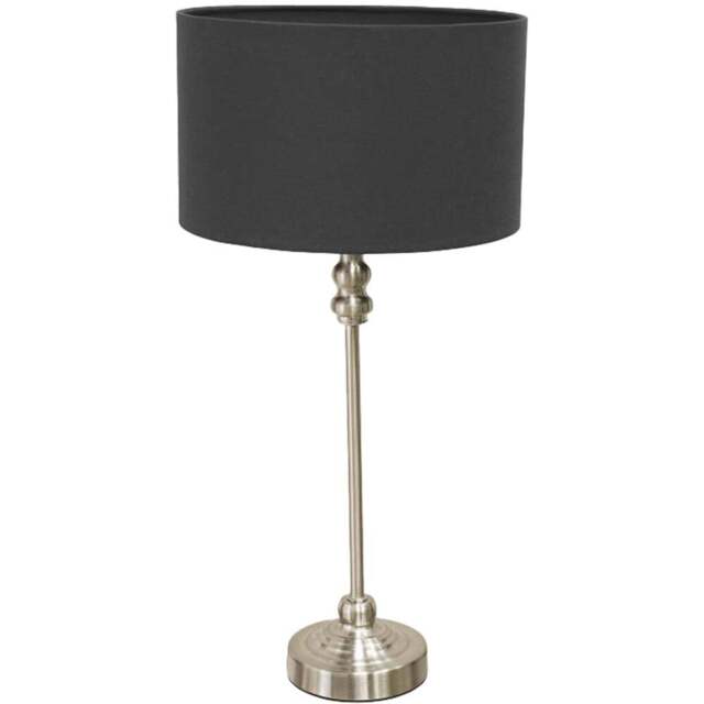 ValueLights Maggie Black and Brushed Chrome Drum Shade Candlestick LED Table Lamp - Size: 50 x 25 x 25cm - Silver - Wilko - image 1