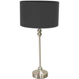 ValueLights Maggie Black and Brushed Chrome Drum Shade Candlestick LED Table Lamp - Size: 50 x 25 x 25cm - Silver - Wilko - thumbnail 1