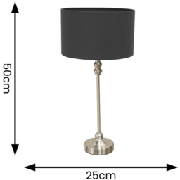 ValueLights Maggie Black and Brushed Chrome Drum Shade Candlestick LED Table Lamp - Size: 50 x 25 x 25cm - Silver - Wilko - thumbnail 5