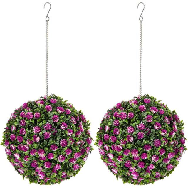 Portland Purple Rose Artificial Plant Hanging Topiary Ball 2 Pack - Size: 28 x 28 x 28cm - Wilko - image 1