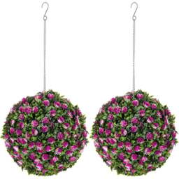 Portland Purple Rose Artificial Plant Hanging Topiary Ball 2 Pack - Size: 28 x 28 x 28cm - Wilko