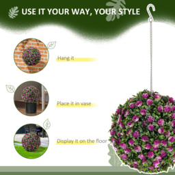 Portland Purple Rose Artificial Plant Hanging Topiary Ball 2 Pack - Size: 28 x 28 x 28cm - Wilko - thumbnail 7