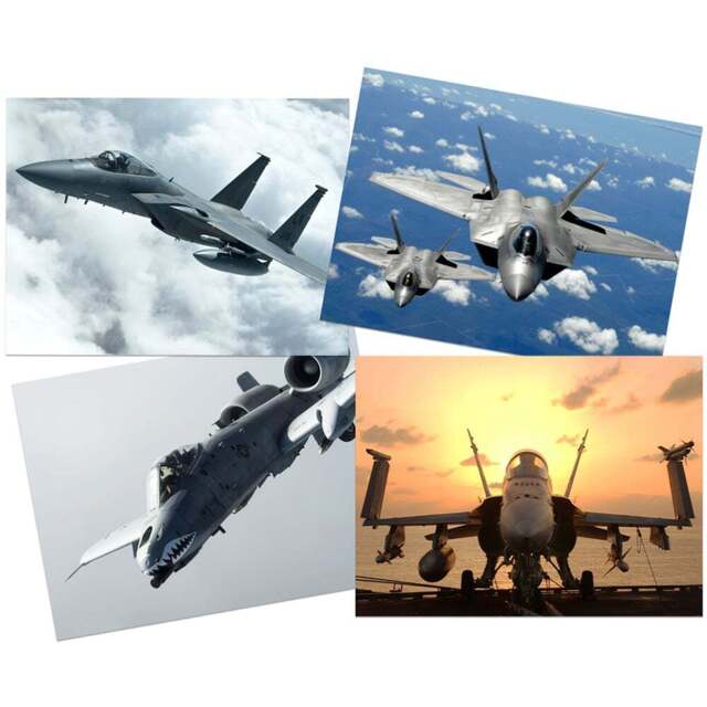 Artery8 Warthog Eagle Hornet Raptor Fighter Jets Wall Art Print 30 x 41cm 4 Pack - Size: 40.5 x 30.5 x 0.3cm - Multi - Wilko - image 1