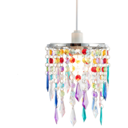 Happy Homewares Waterfall Design Multi Colour Acrylic Drops and Beads Pendant Shade - Size: 22 x 16 x 16cm - Wilko - thumbnail 4