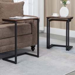 HOMCOM Rustic Brown C-Shaped Nest of Tables Set of 3 - Size: 60 x 30 x 45cm - Wilko