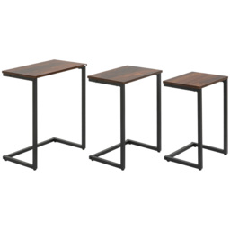 HOMCOM Rustic Brown C-Shaped Nest of Tables Set of 3 - Size: 60 x 30 x 45cm - Wilko - thumbnail 3