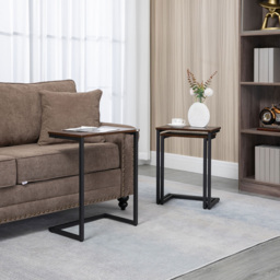 HOMCOM Rustic Brown C-Shaped Nest of Tables Set of 3 - Size: 60 x 30 x 45cm - Wilko - thumbnail 6