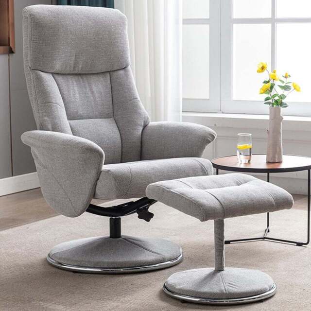 Madrid Grey Fabric Swivel TV Chair with Footrest - Size: Single - Wilko - image 1