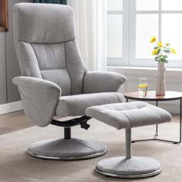 Madrid Grey Fabric Swivel TV Chair with Footrest - Size: Single - Wilko - thumbnail 1