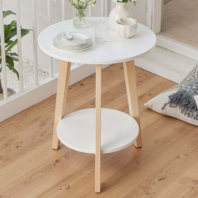 Living and Home 2-Tier White Round Wooden Coffee Side Table - Size: 60 x 48 x 48cm - Wilko - image 1