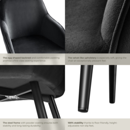 tectake Marilyn Black Velvet Look Padded Dining Chair - Size: 82 x 58 x 62cm - Wilko - thumbnail 6
