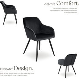 tectake Marilyn Black Velvet Look Padded Dining Chair - Size: 82 x 58 x 62cm - Wilko - thumbnail 4