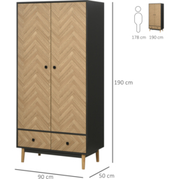Portland 2 Door 2 Drawer Natural Wood and Black Wardrobe - Size: 2 Door, 2 Drawer - Brown - Wilko - thumbnail 4