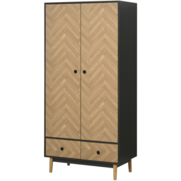 Portland 2 Door 2 Drawer Natural Wood and Black Wardrobe - Size: 2 Door, 2 Drawer - Brown - Wilko - thumbnail 3
