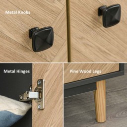 Portland 2 Door 2 Drawer Natural Wood and Black Wardrobe - Size: 2 Door, 2 Drawer - Brown - Wilko - thumbnail 6