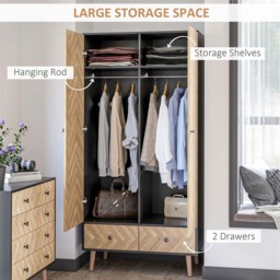 Portland 2 Door 2 Drawer Natural Wood and Black Wardrobe - Size: 2 Door, 2 Drawer - Brown - Wilko - thumbnail 5