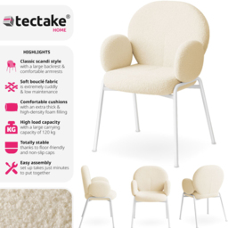 tectake Cream Boucle Padded Dining Chair - Size: 90 x 62 x 61.5cm - Wilko - thumbnail 7