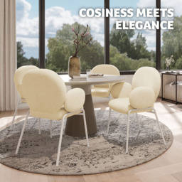 tectake Cream Boucle Padded Dining Chair - Size: 90 x 62 x 61.5cm - Wilko - thumbnail 4