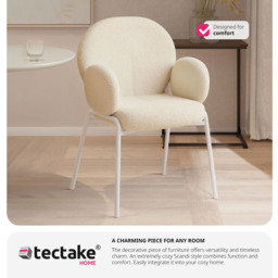 tectake Cream Boucle Padded Dining Chair - Size: 90 x 62 x 61.5cm - Wilko - thumbnail 6