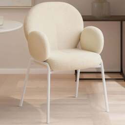 tectake Cream Boucle Padded Dining Chair - Size: 90 x 62 x 61.5cm - Wilko