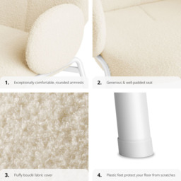 tectake Cream Boucle Padded Dining Chair - Size: 90 x 62 x 61.5cm - Wilko - thumbnail 5
