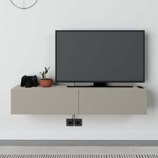 Decortie Francy 2 Door Sandstone Modern Wall Mounted TV Unit - Size: 25 x 135 x 31.7cm - Cream - Wilko - image 1