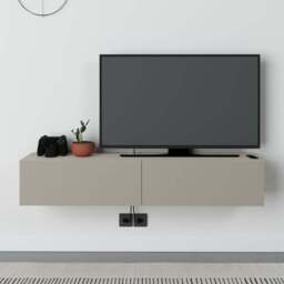 Decortie Francy 2 Door Sandstone Modern Wall Mounted TV Unit - Size: 25 x 135 x 31.7cm - Cream - Wilko - thumbnail 1