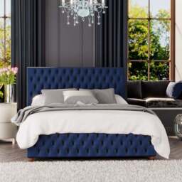 Laurence Llewelyn-Bowen Seren King Size Navy Plush Velvet Ottoman Bed - Blue - Wilko - thumbnail 1