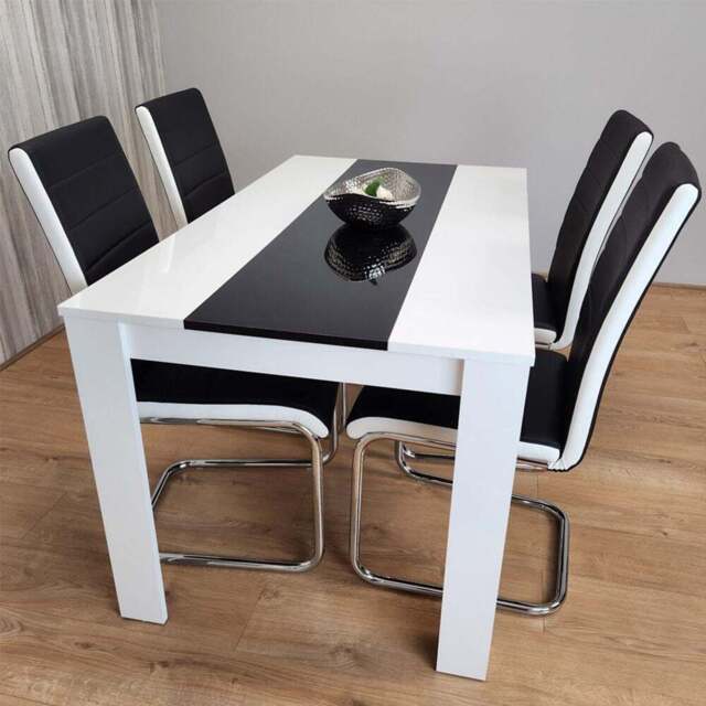 Kosy Koala 4 Seater Faux Leather Dining Set Black and White - Size: 100 x 42 x 57cm - White Black - Portland - Wilko - image 1