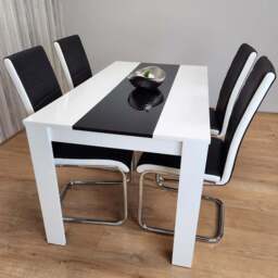 Kosy Koala 4 Seater Faux Leather Dining Set Black and White - Size: 100 x 42 x 57cm - White Black - Portland - Wilko