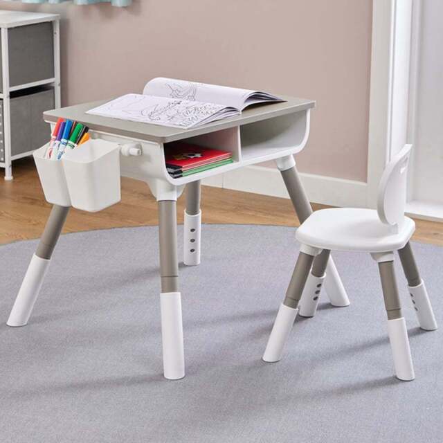 Liberty House Toys White and Grey Adjustable Table and Chair Set - Size: 63 x 45 x 21cm - Wilko - image 1