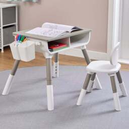 Liberty House Toys White and Grey Adjustable Table and Chair Set - Size: 63 x 45 x 21cm - Wilko